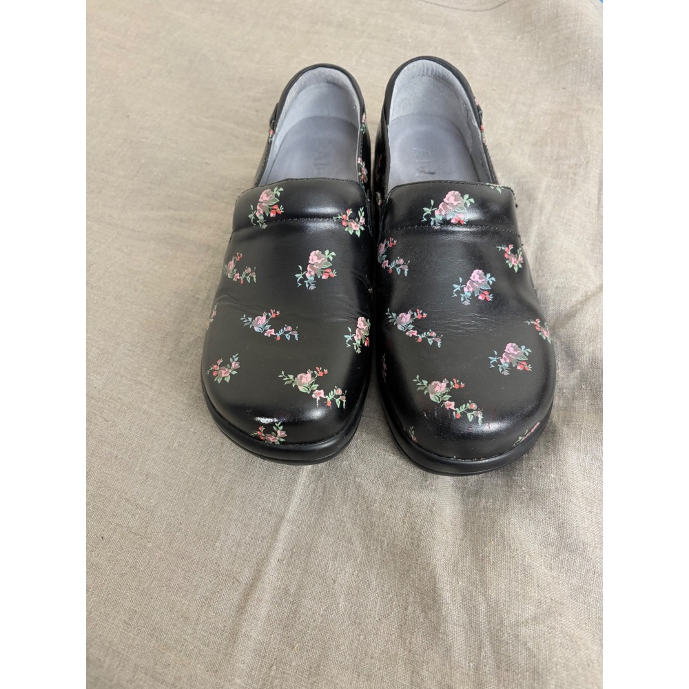 Alegria Keli Professional Black Floral Leather Clogs Shoes KEL-294 Womens 38